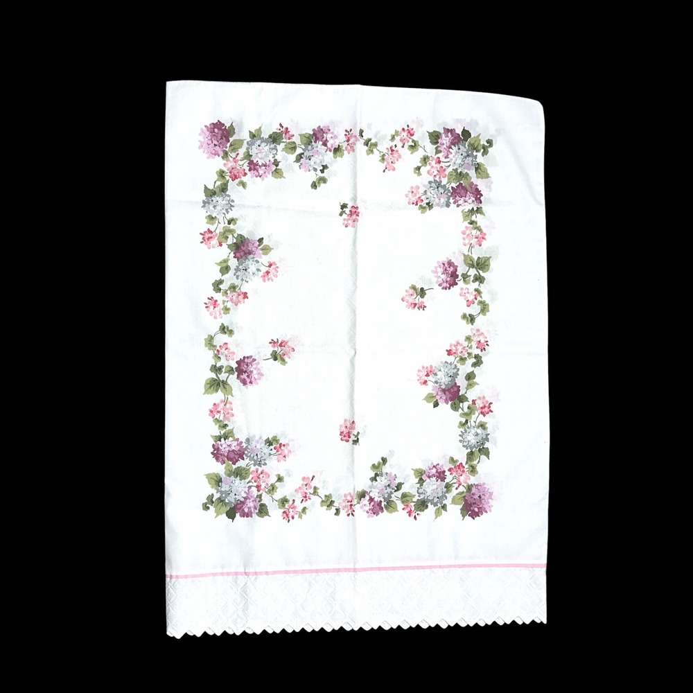 Springmaid Wondercale Floral Hydrangea Eyelet Lace Standard Pillowcase Pink Blue